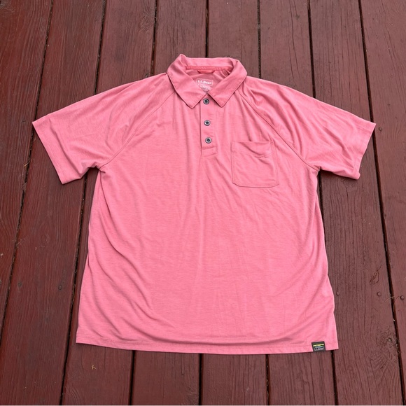L.L. Bean Men’s Slightly Fitted Regular Large Salmon Color Button Collared Polo - Picture 2 of 7